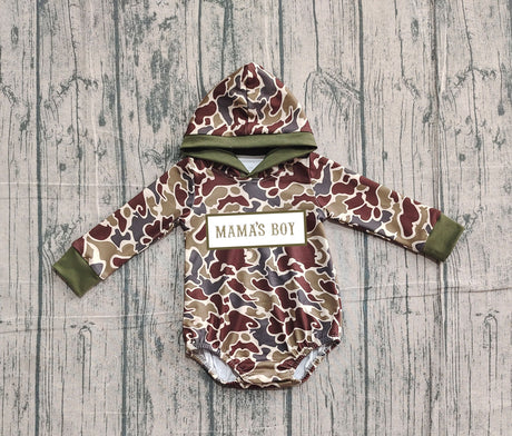 Long sleeves Mama's boy dark camo baby hoodied romper