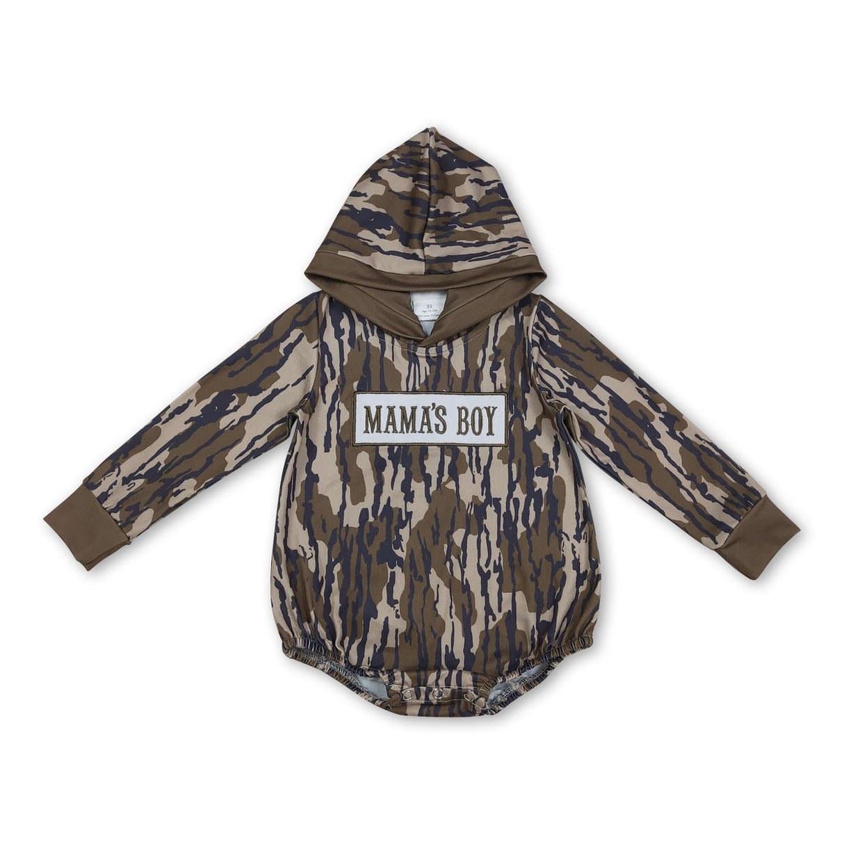 Long sleeves Mama's boy olive camo baby hoodied romper