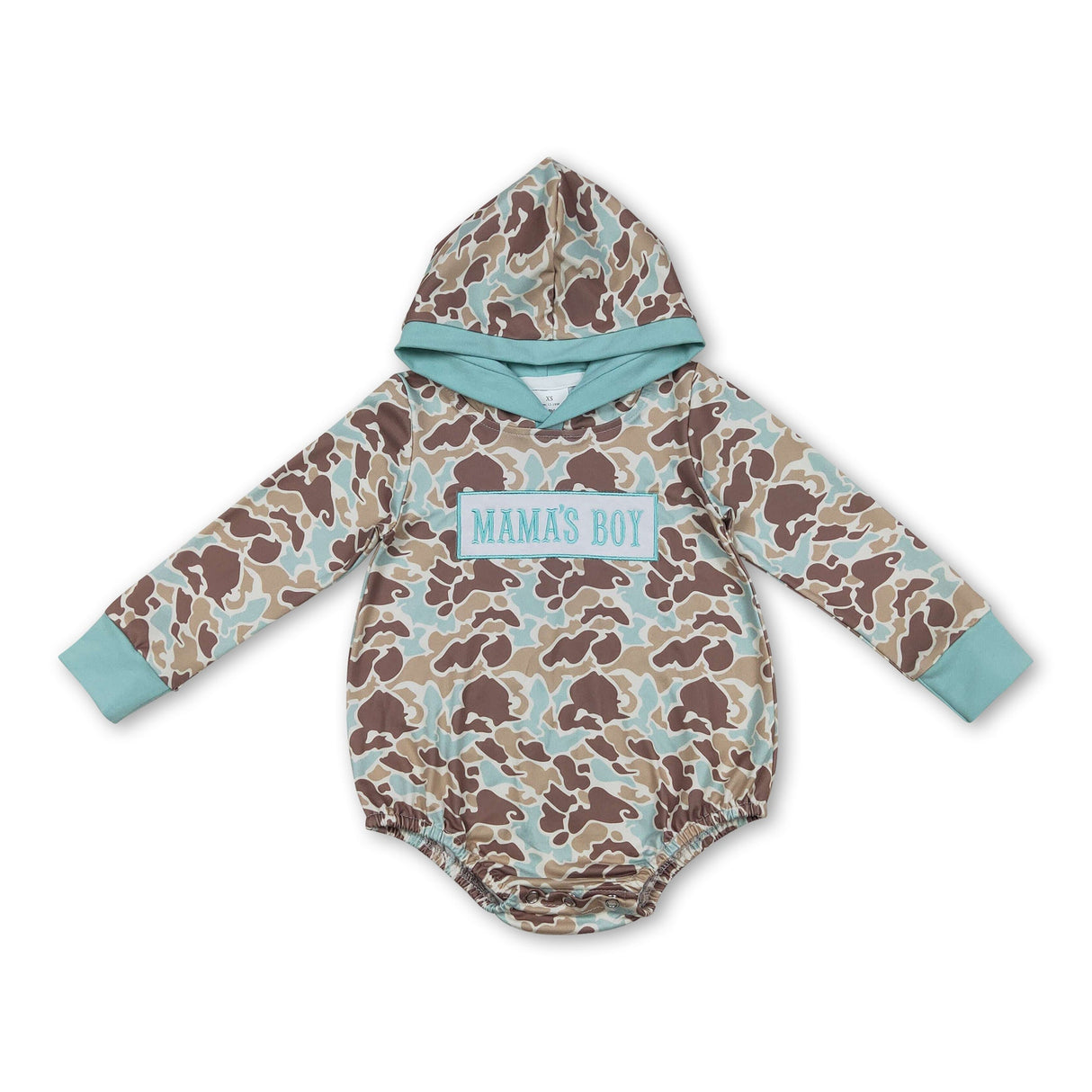 Long sleeves Mama's boy mint camo baby hoodied romper