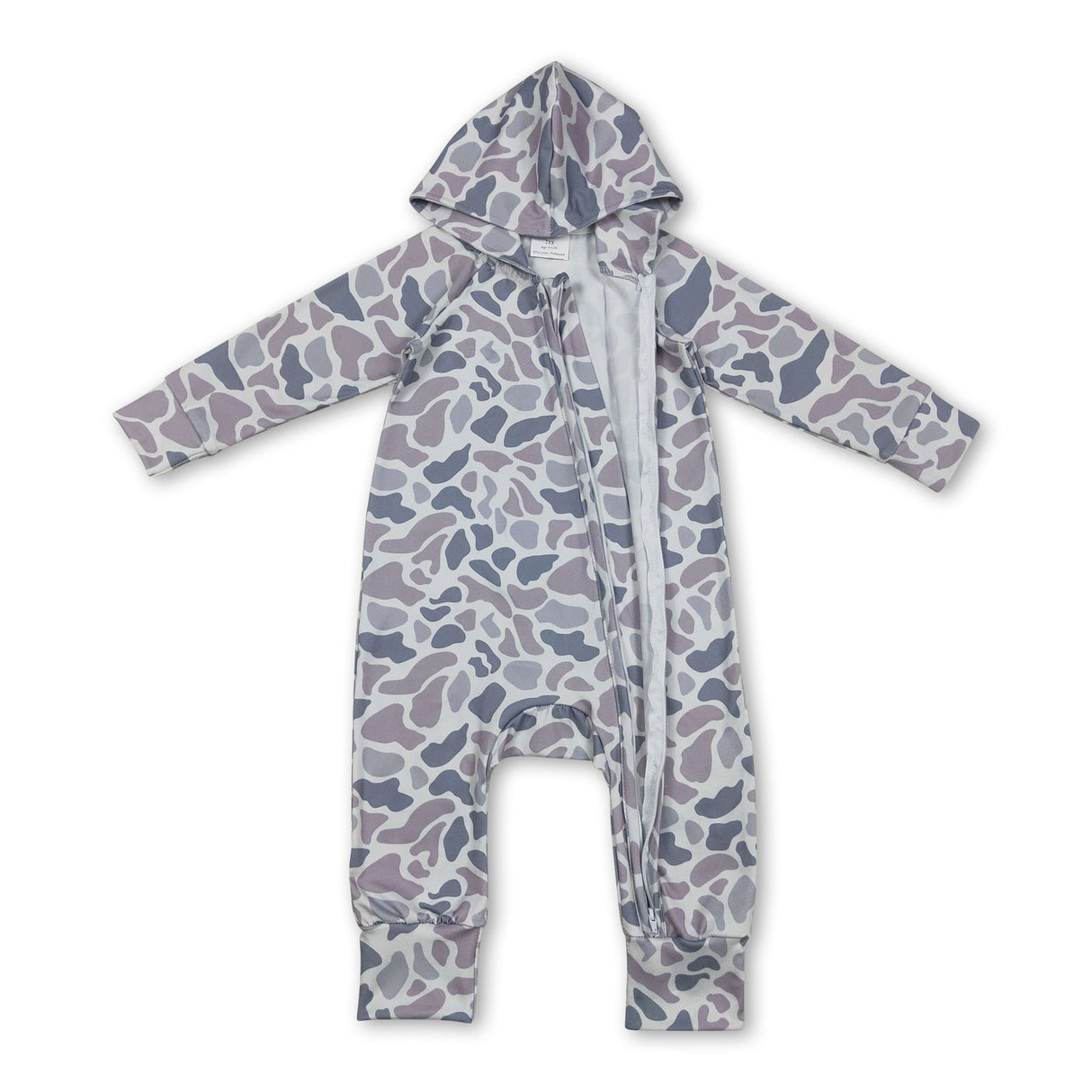 Long sleeves grey camo baby kids hooded zipper romper