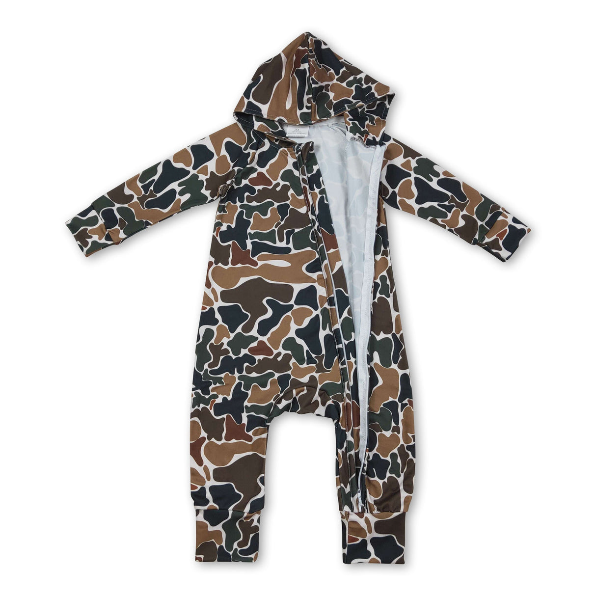 Long sleeves brown camo baby kids hooded zipper romper
