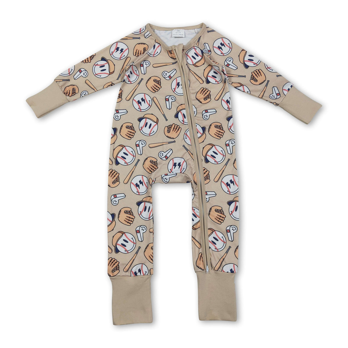 Long sleeves khaki baseball baby kids zipper romper