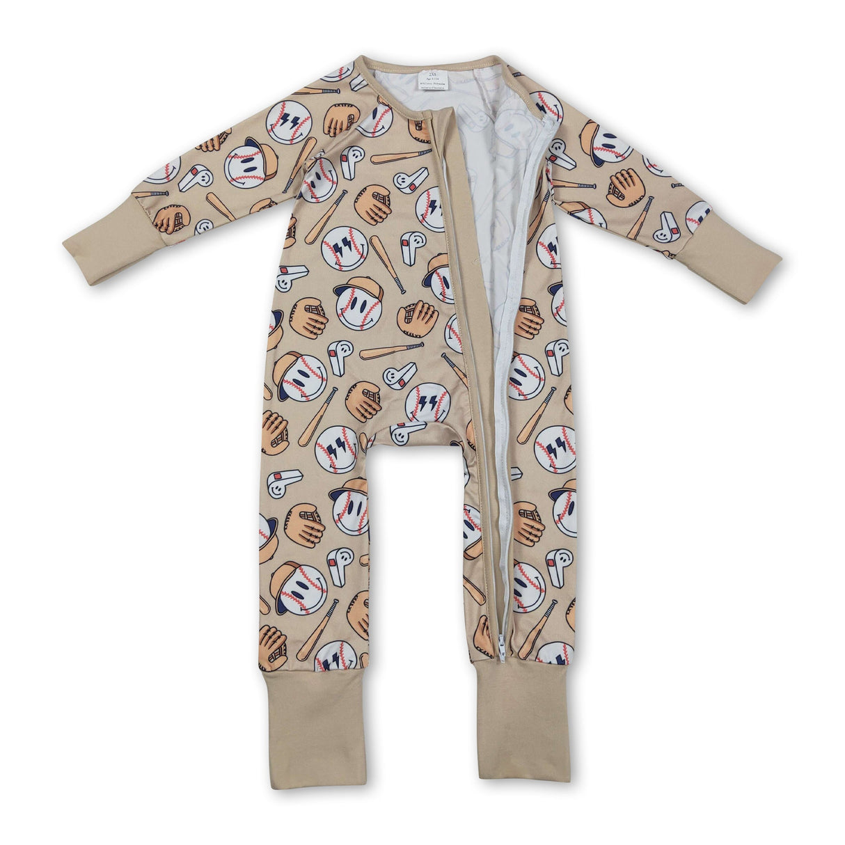 Long sleeves khaki baseball baby kids zipper romper