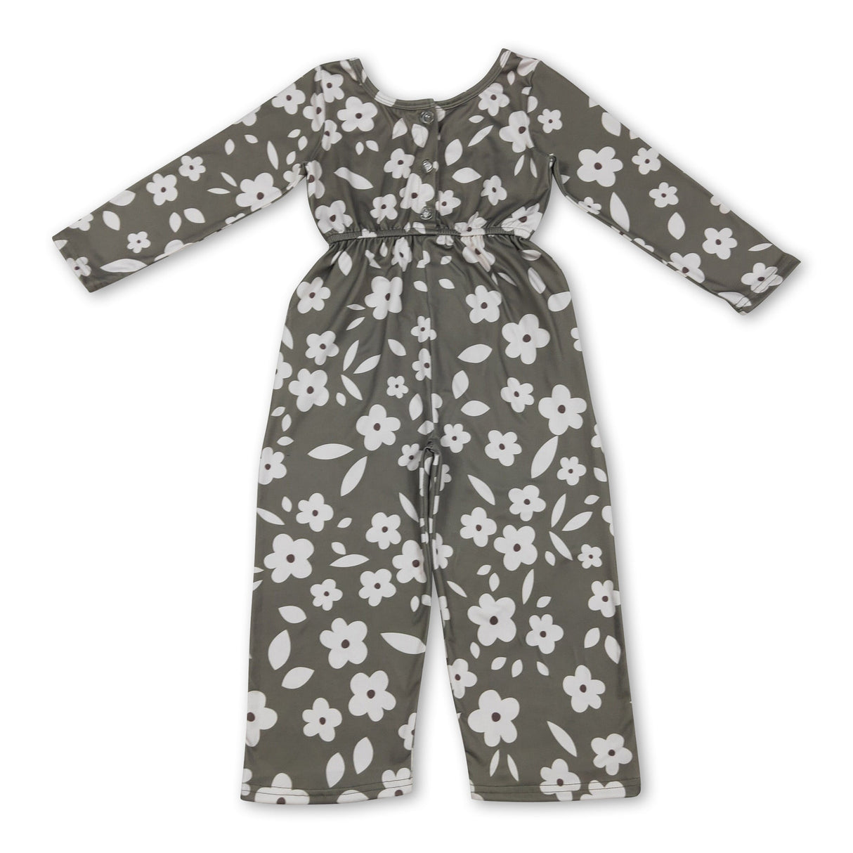 Long sleeves floral pockets kids girls jumpsuit