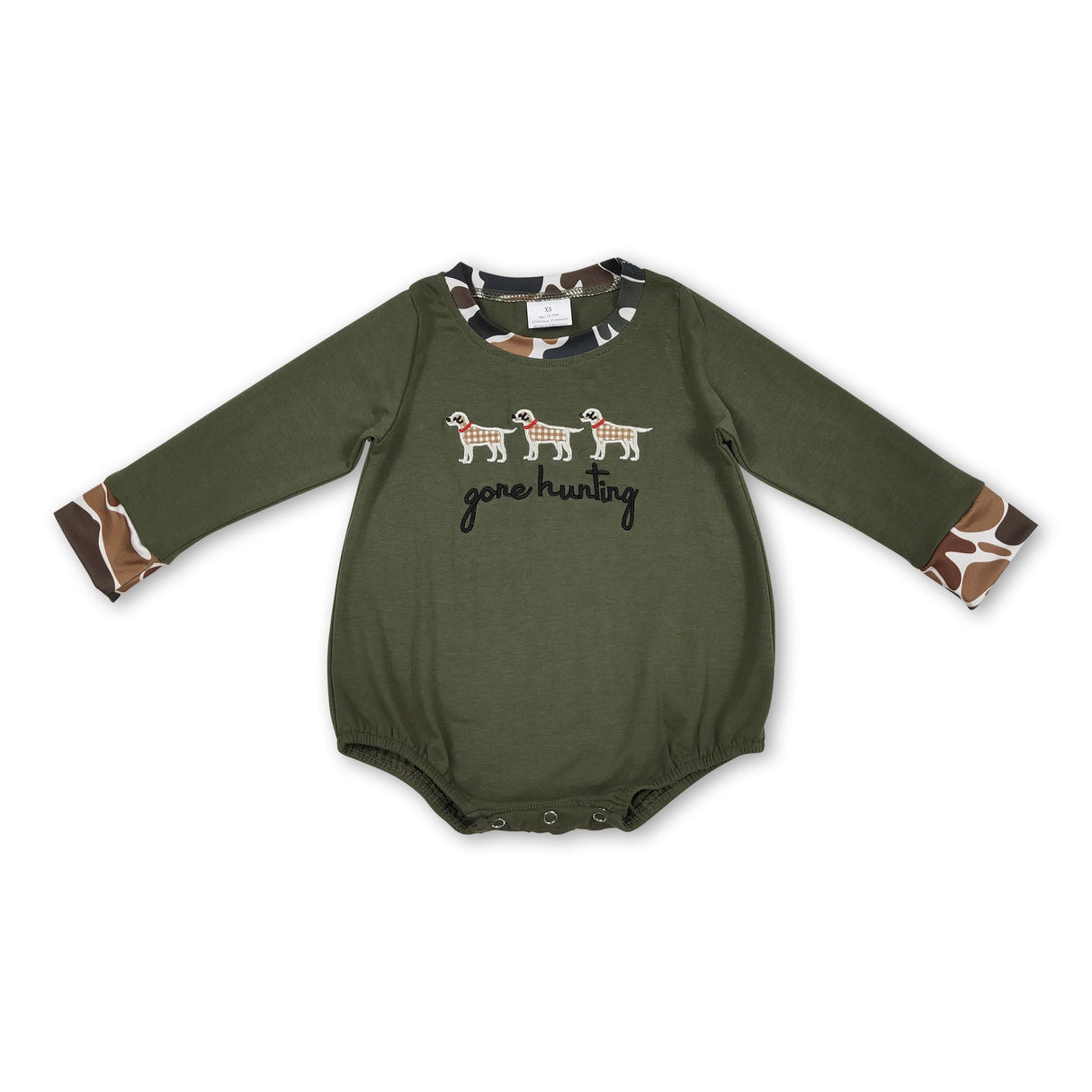 Long sleeves gone hunting dog baby boy romper