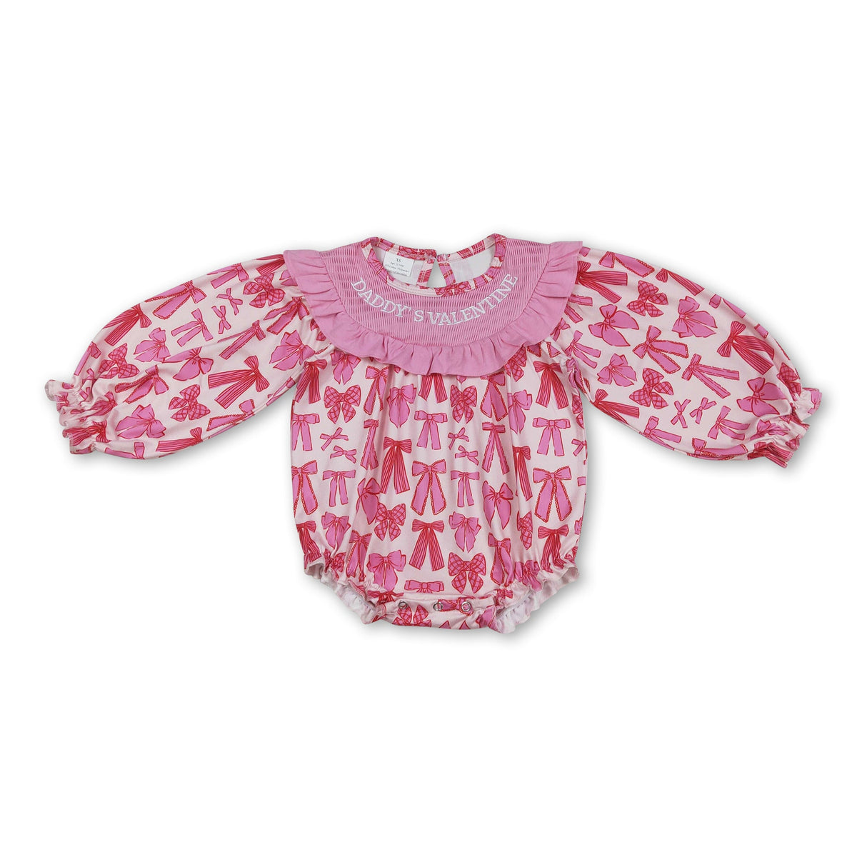 Pink bow daddy's valentine smocked baby girls romper