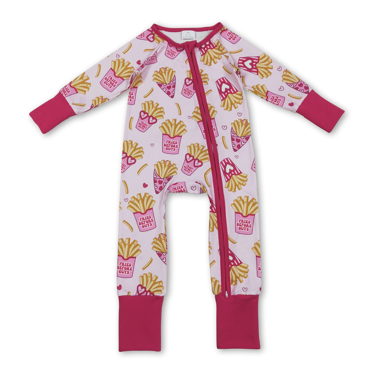 Long sleeves heart fries baby girls Valentine's zipper romper
