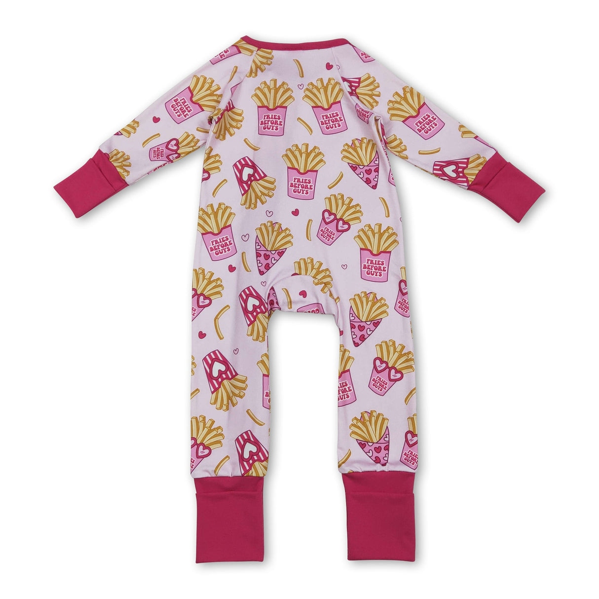Long sleeves heart fries baby girls Valentine's zipper romper