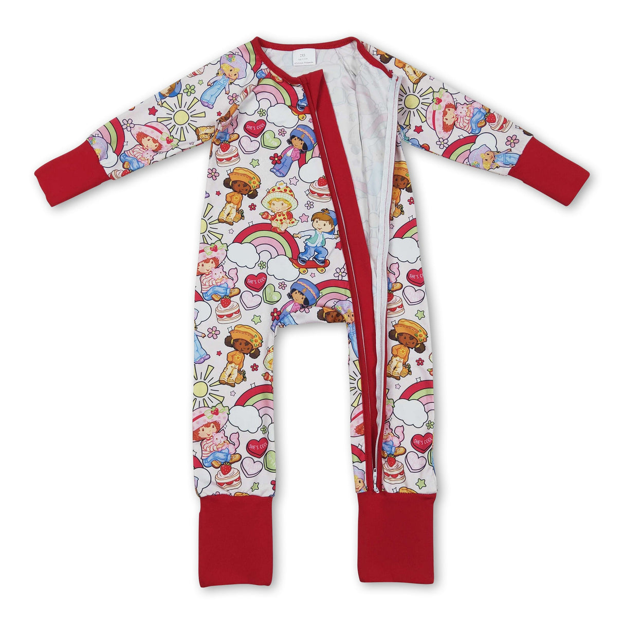 Long sleeves rainbow strawberry baby girls zipper romper