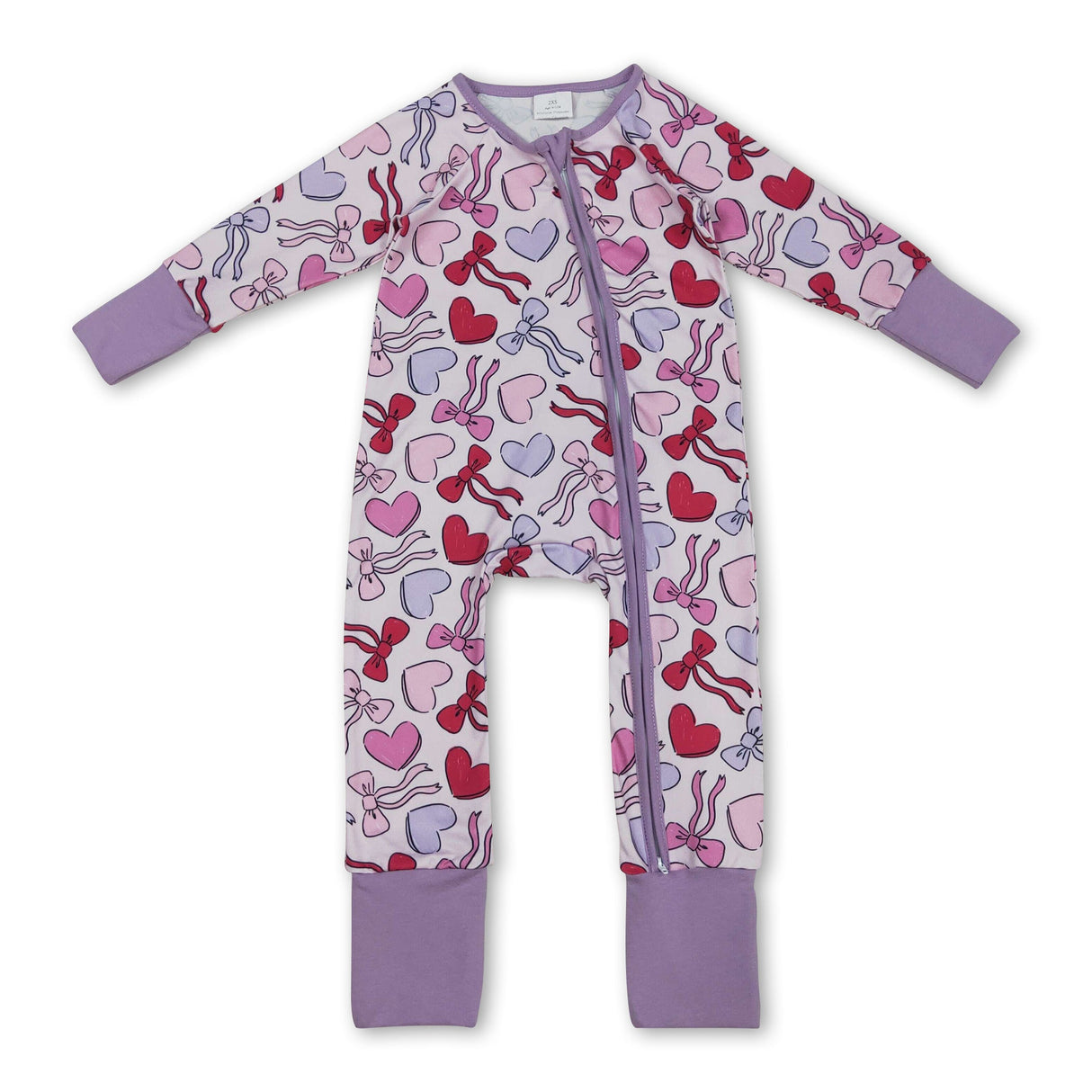 Long sleeves lavender heart bow baby Valentine's romper