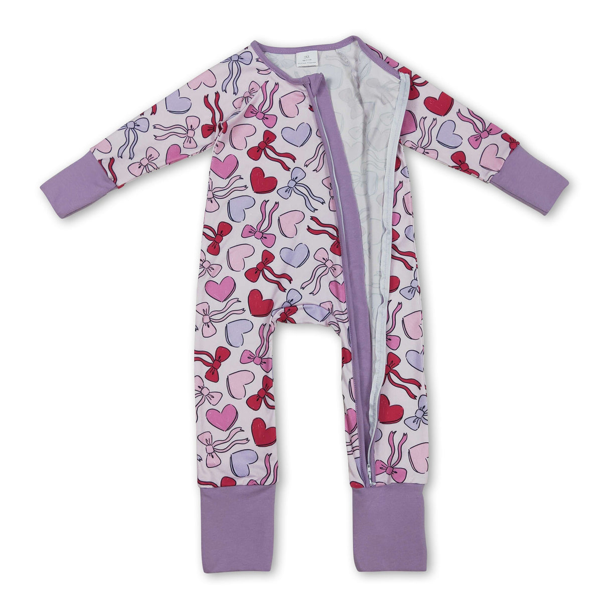 Long sleeves lavender heart bow baby Valentine's romper