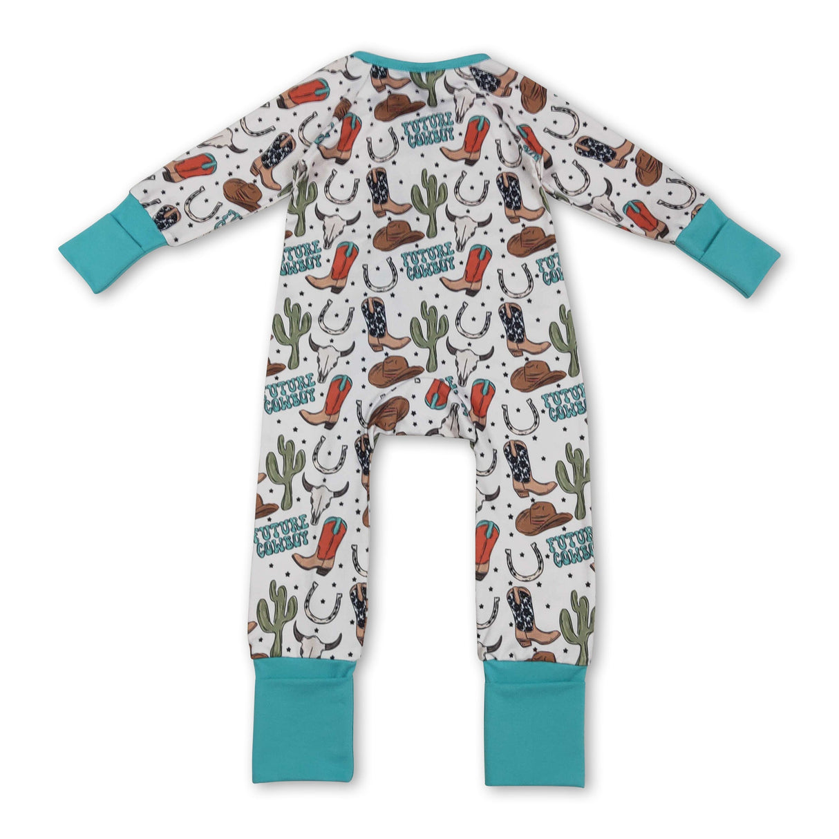 Long sleeves boots bull skull western baby boy zipper romper