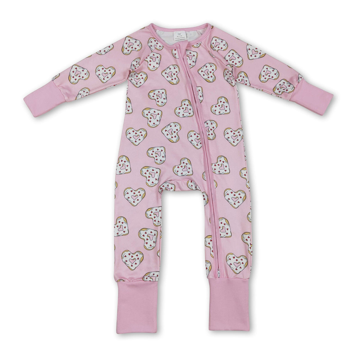 Long sleeves heart donuts baby girls Valentine's romper