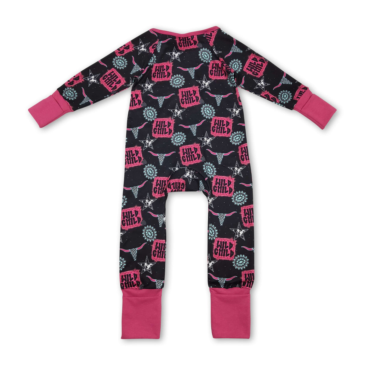 Wild child turquoise bull skull western girls zipper romper