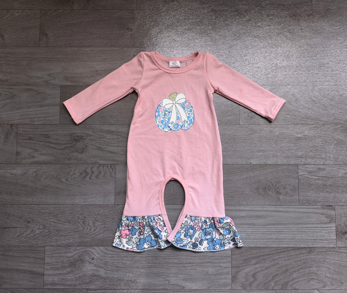 Pink cotton floral bow embroidery girls fall romper