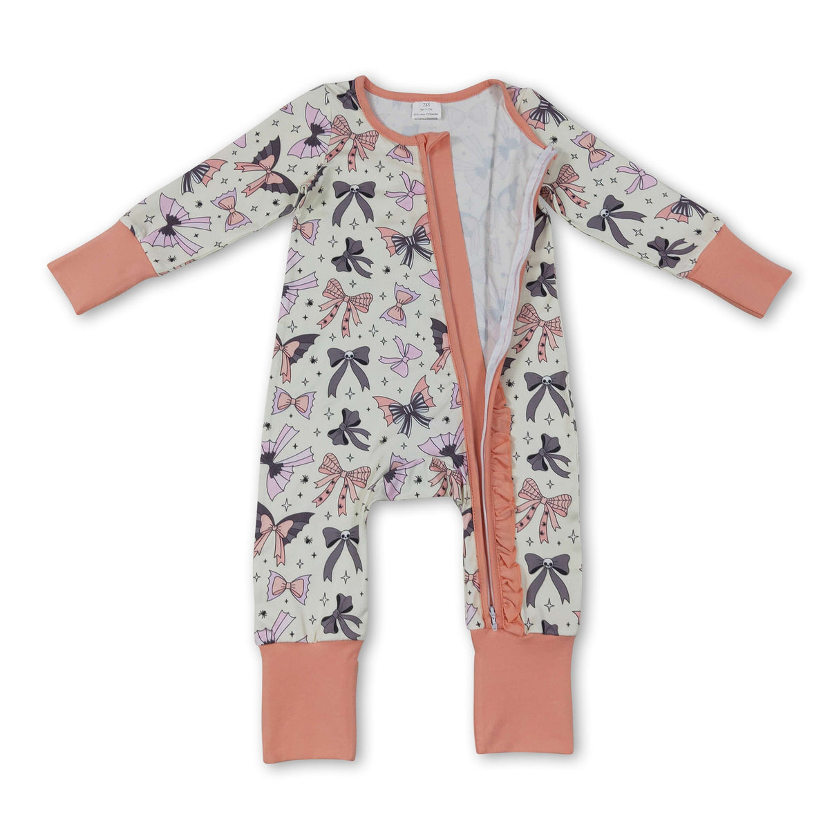Long sleeves bows ruffle baby girls Halloween zipper romper