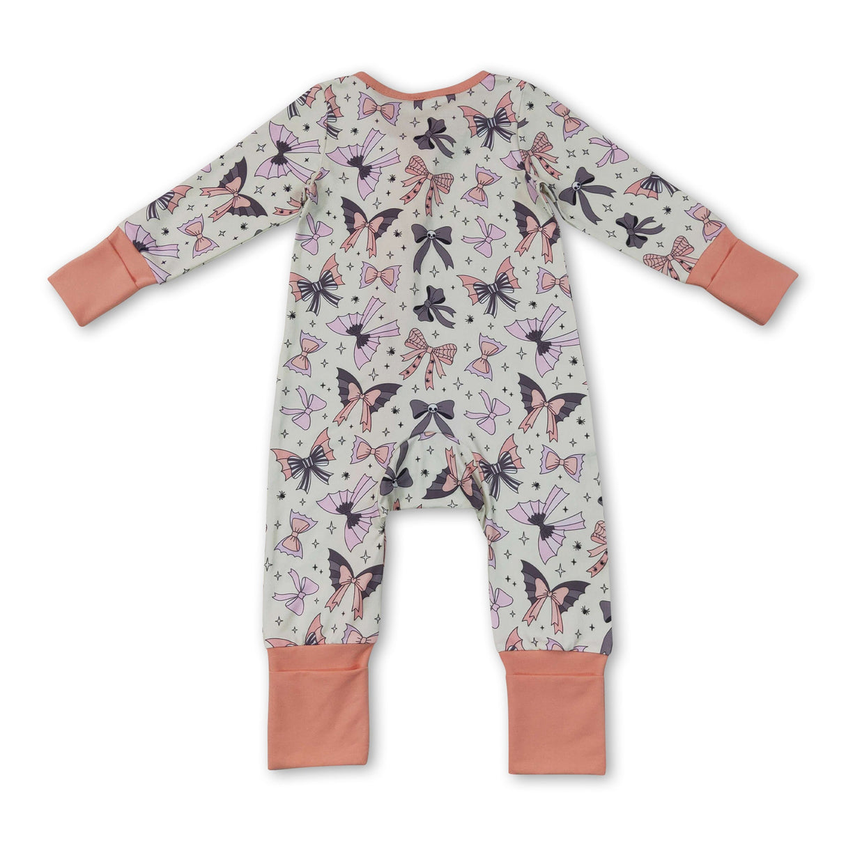 Long sleeves bows ruffle baby girls Halloween zipper romper