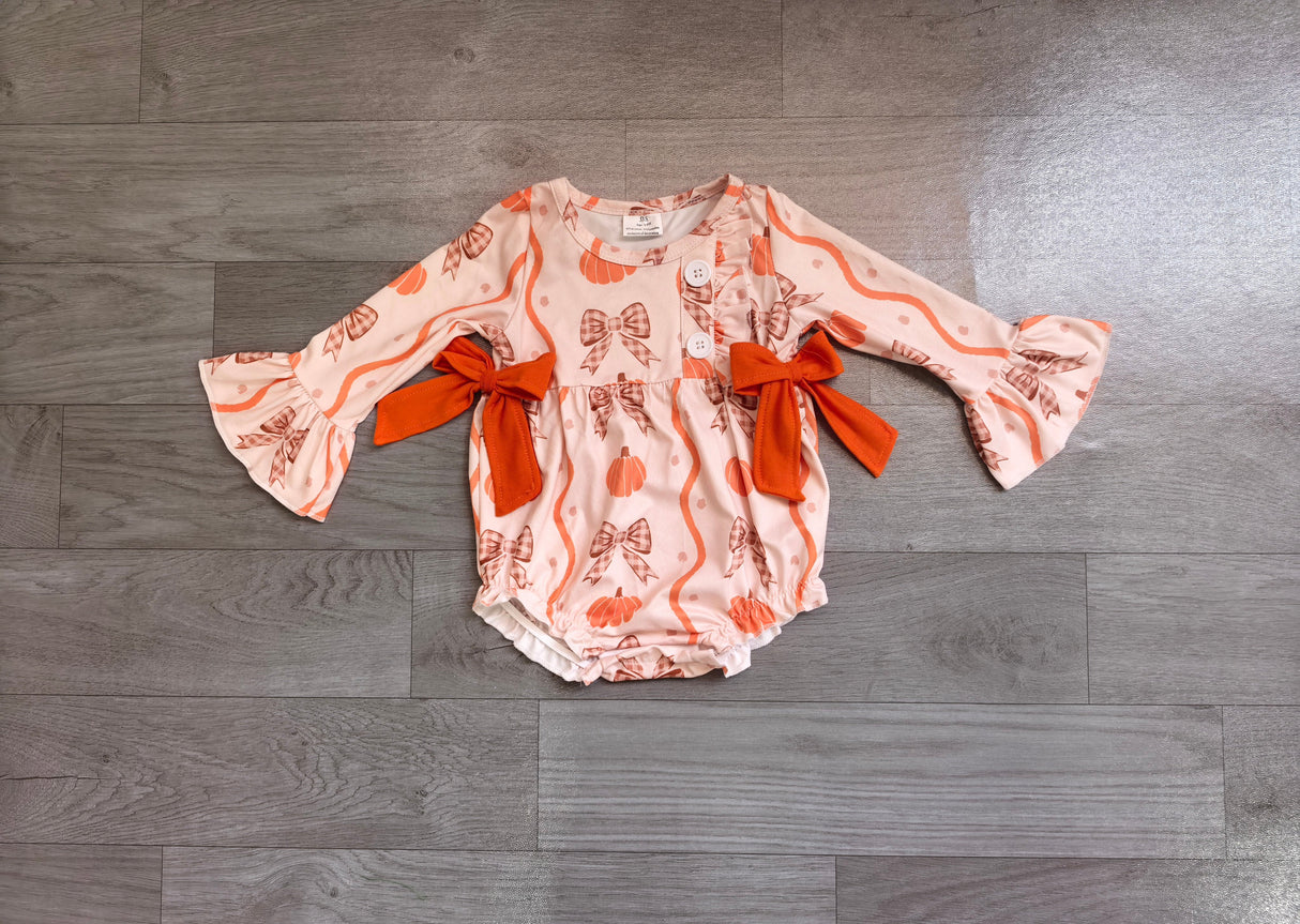 Long sleeves pumpkin bow baby girls fall romper