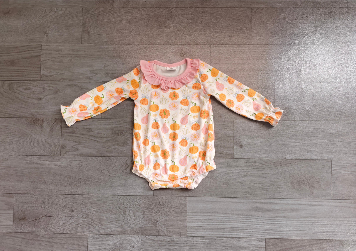 Long sleeves pink ruffle pumpkin baby girls fall romper