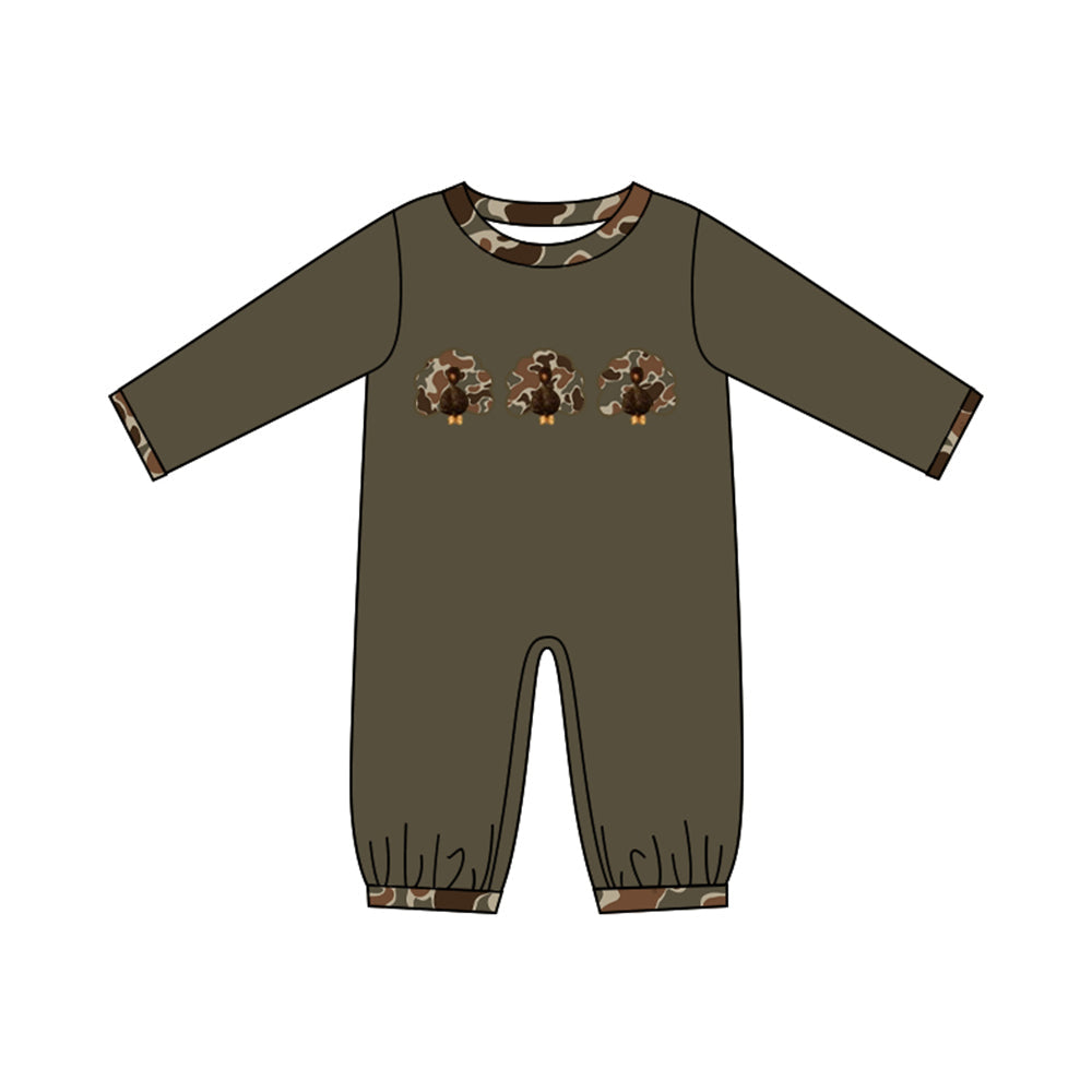 Turkey camo embroidery baby boy Thanksgiving romper