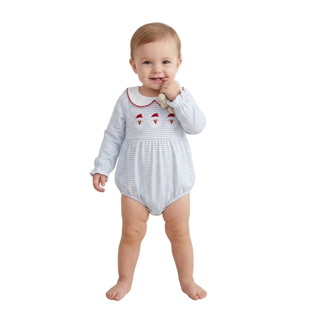 Stripe santa embroidery baby girls Christmas romper