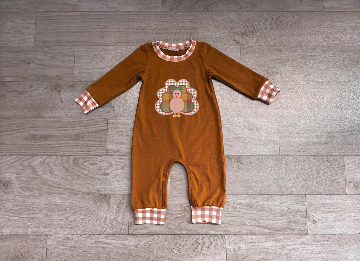 Turkey embroidery baby boy Thanksgiving romper