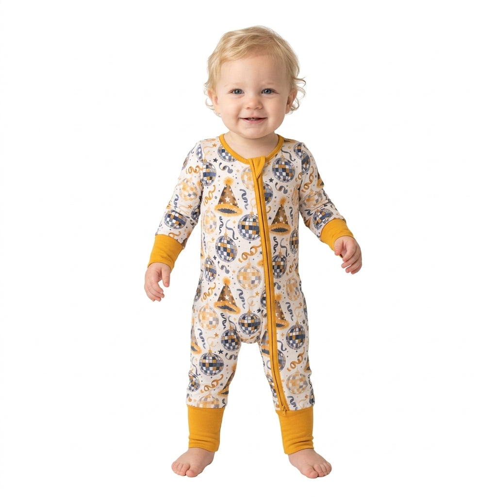 Long sleeves baby Happy New Year zipper romper