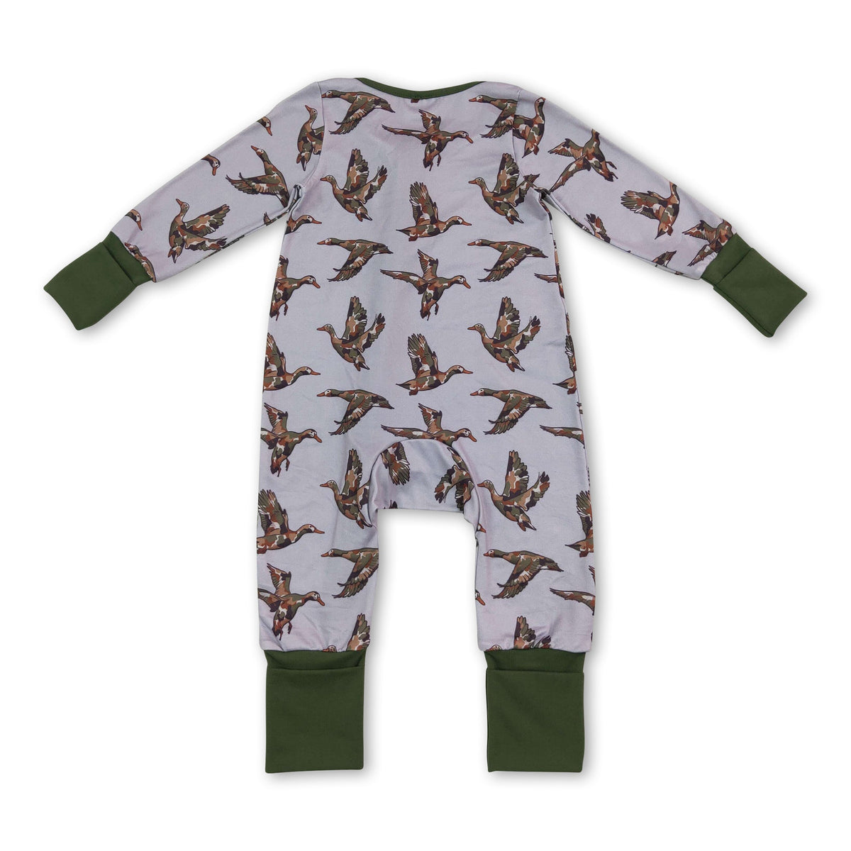 Green long sleeves camo duck baby boys zipper romper