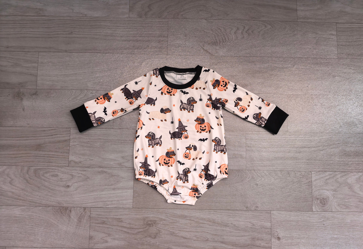 Long sleeves dog pumpkin baby Halloween romper
