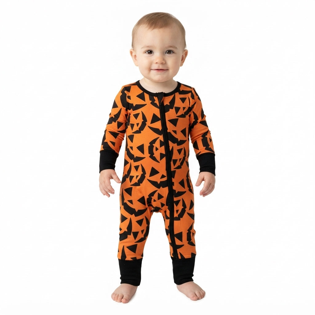 Long sleeves pumpkin baby boy Halloween romper