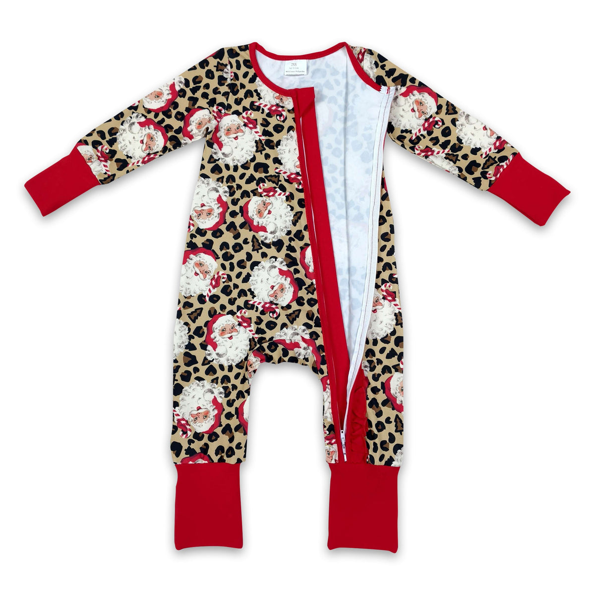 Long sleeves leopard santa baby Christmas zipper romper