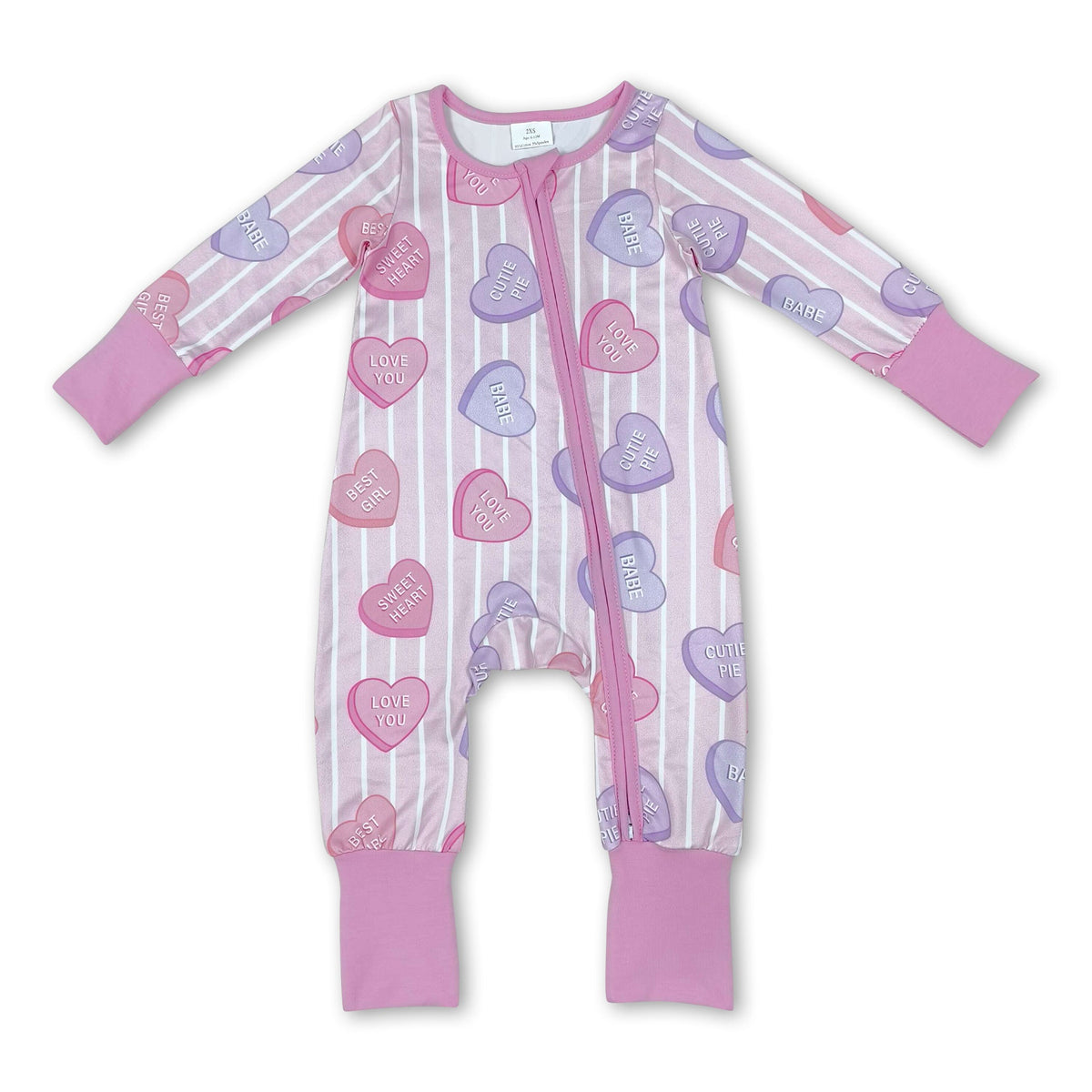 Heart stripe baby girls Valentine's zipper romper