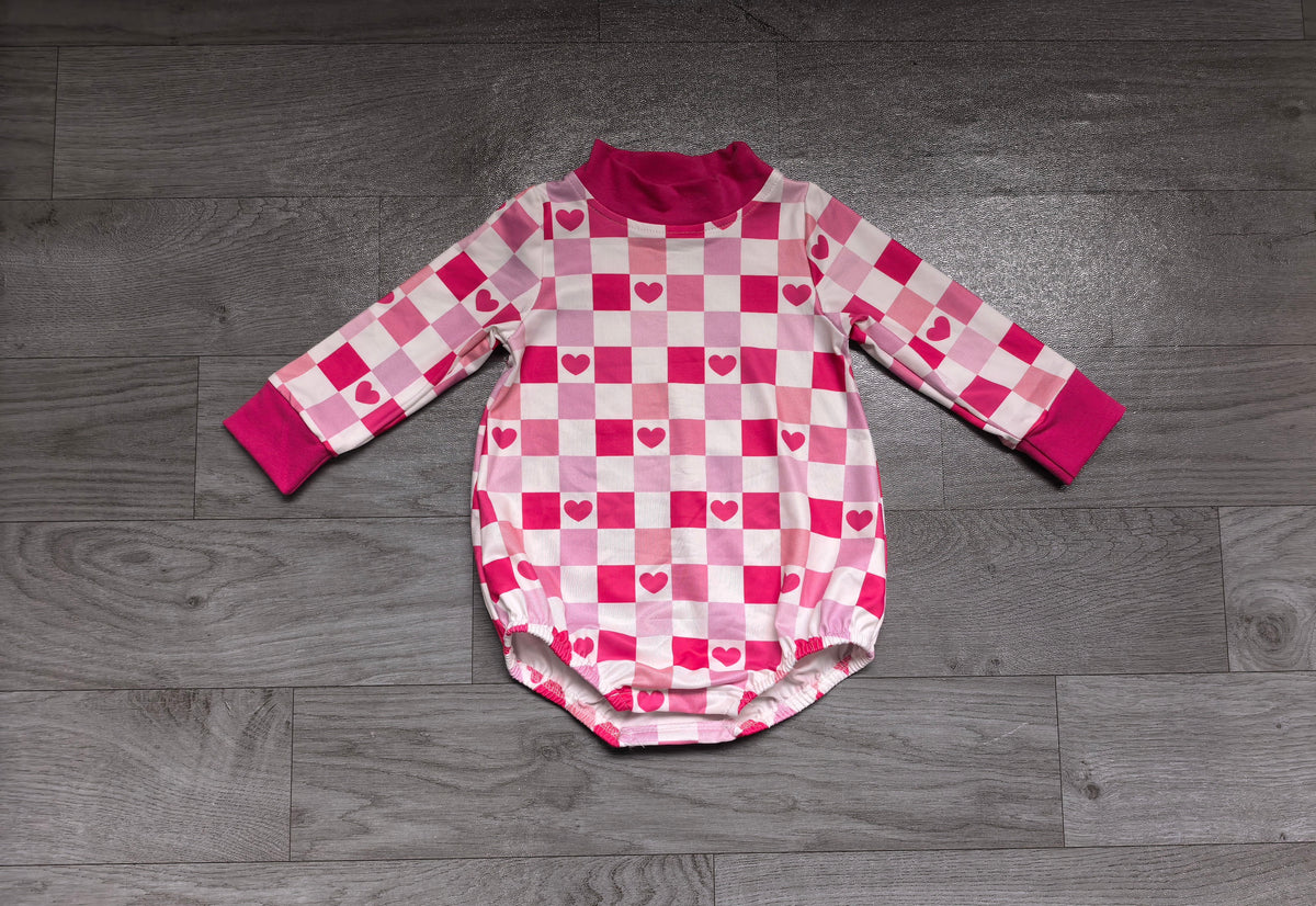 Hot pink mock neck heart baby girls Valentine's romper