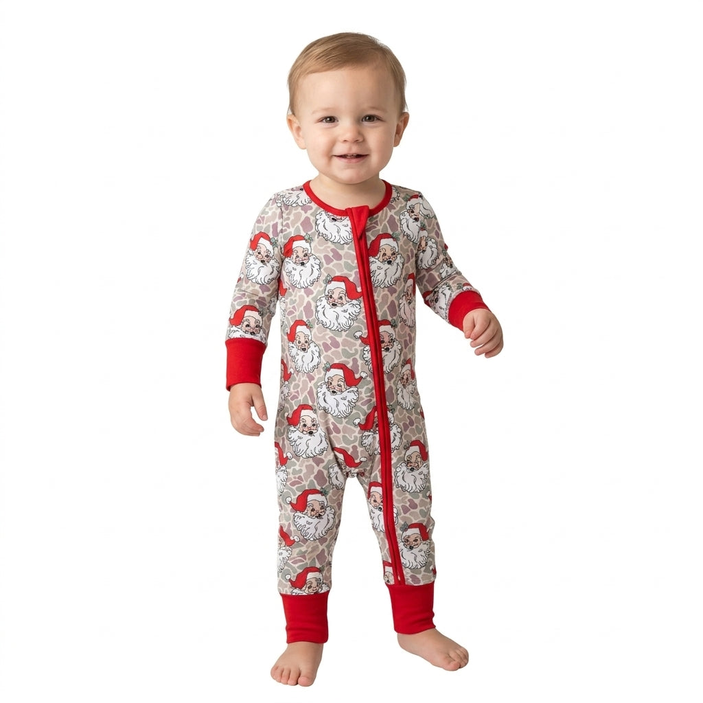Long sleeves camo santa baby boy Christmas zipper romper