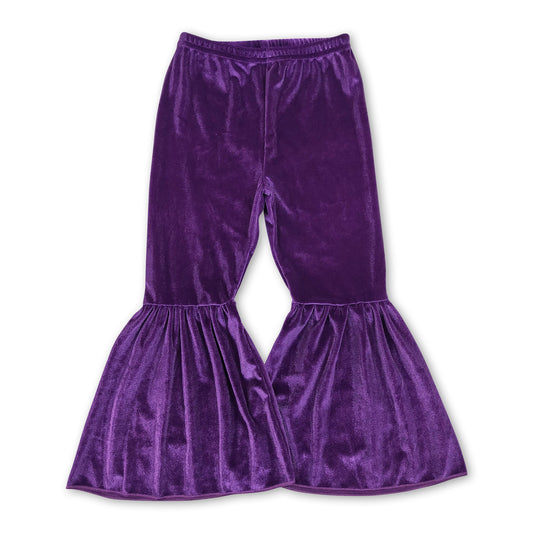 Purple velvet baby girls mardi gras bell bottom pants