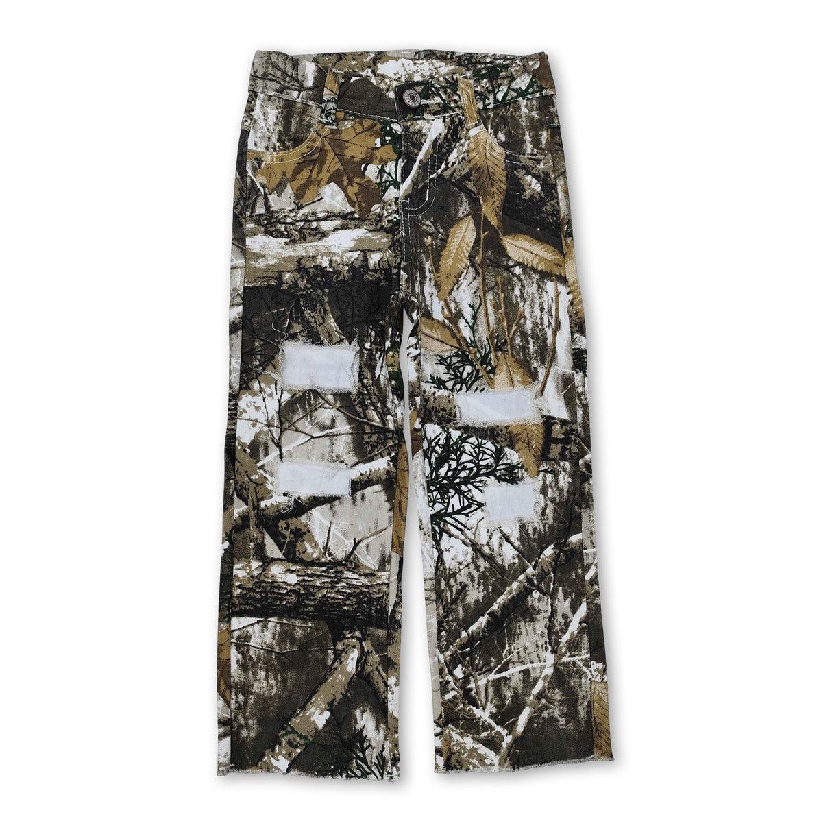 Leaves hole denim pants kids boys hunting jeans