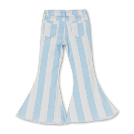 Light blue stripe flare jeans girls denim pants
