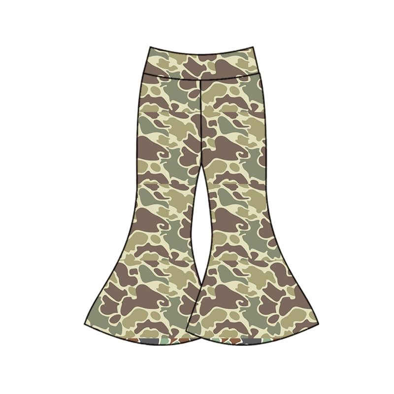 Green camo kids girls flare pants