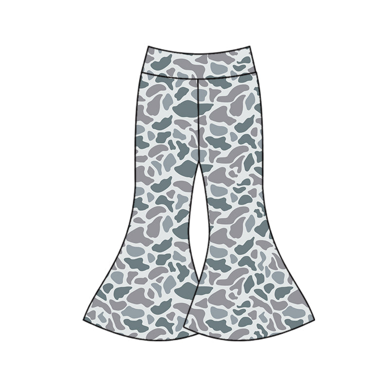 Grey camo kids girls flare pants