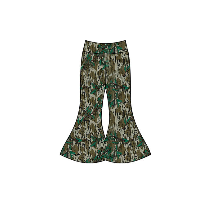 Camo leaves girls yoga bell bottom pants