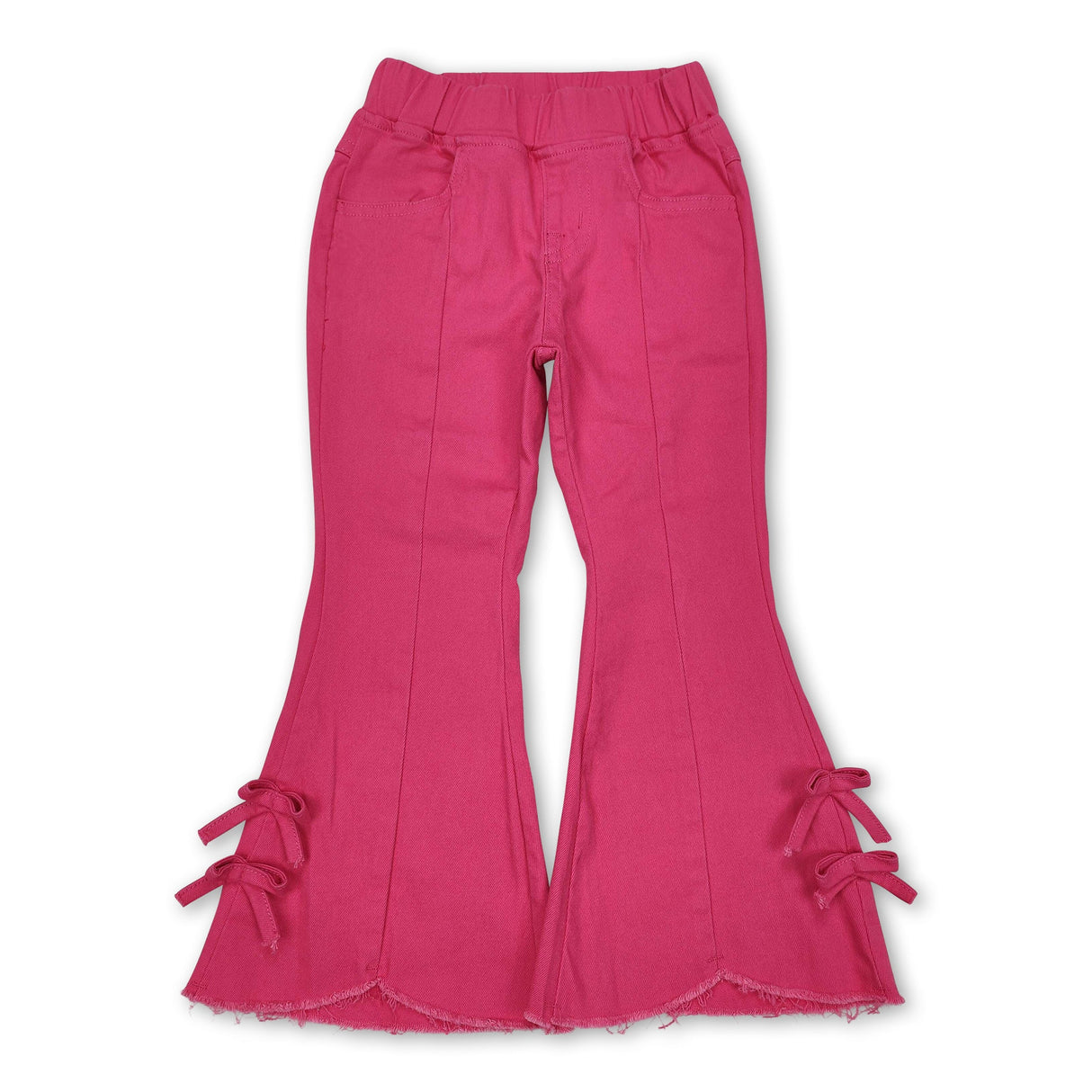 Hot pink bow elastic waist kids girls flare jeans