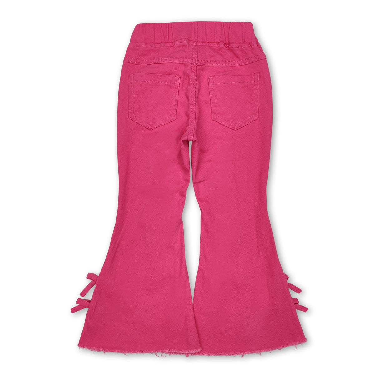 Hot pink bow elastic waist kids girls flare jeans