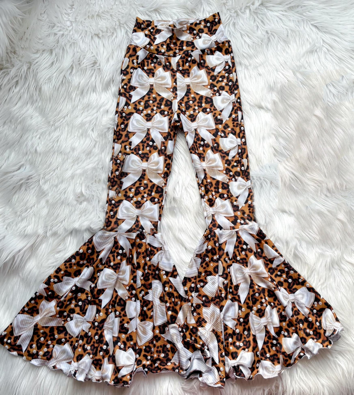 Leopard bow adult women bell bottom pants