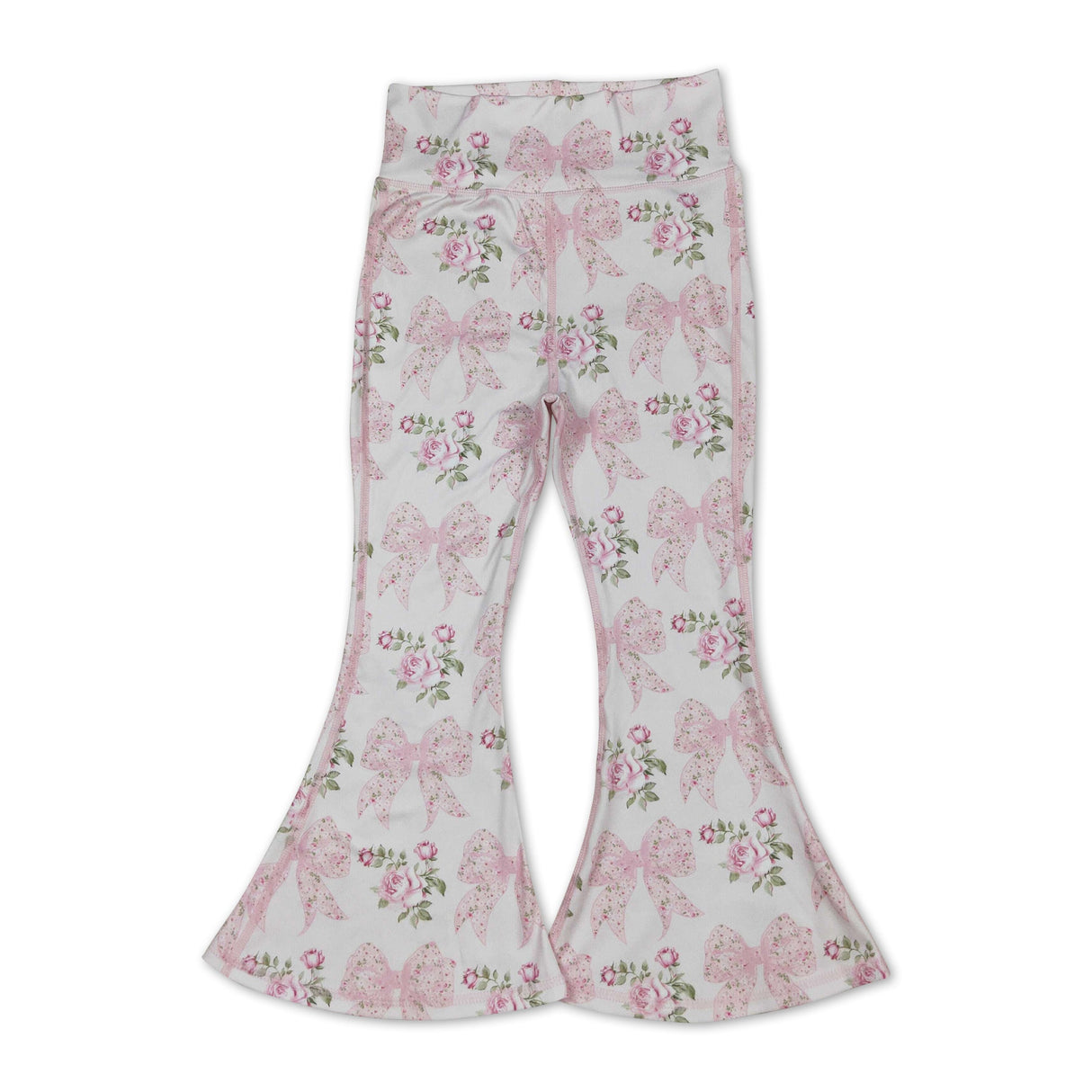Light pink bow floral baby girls yoga bell bottom pants