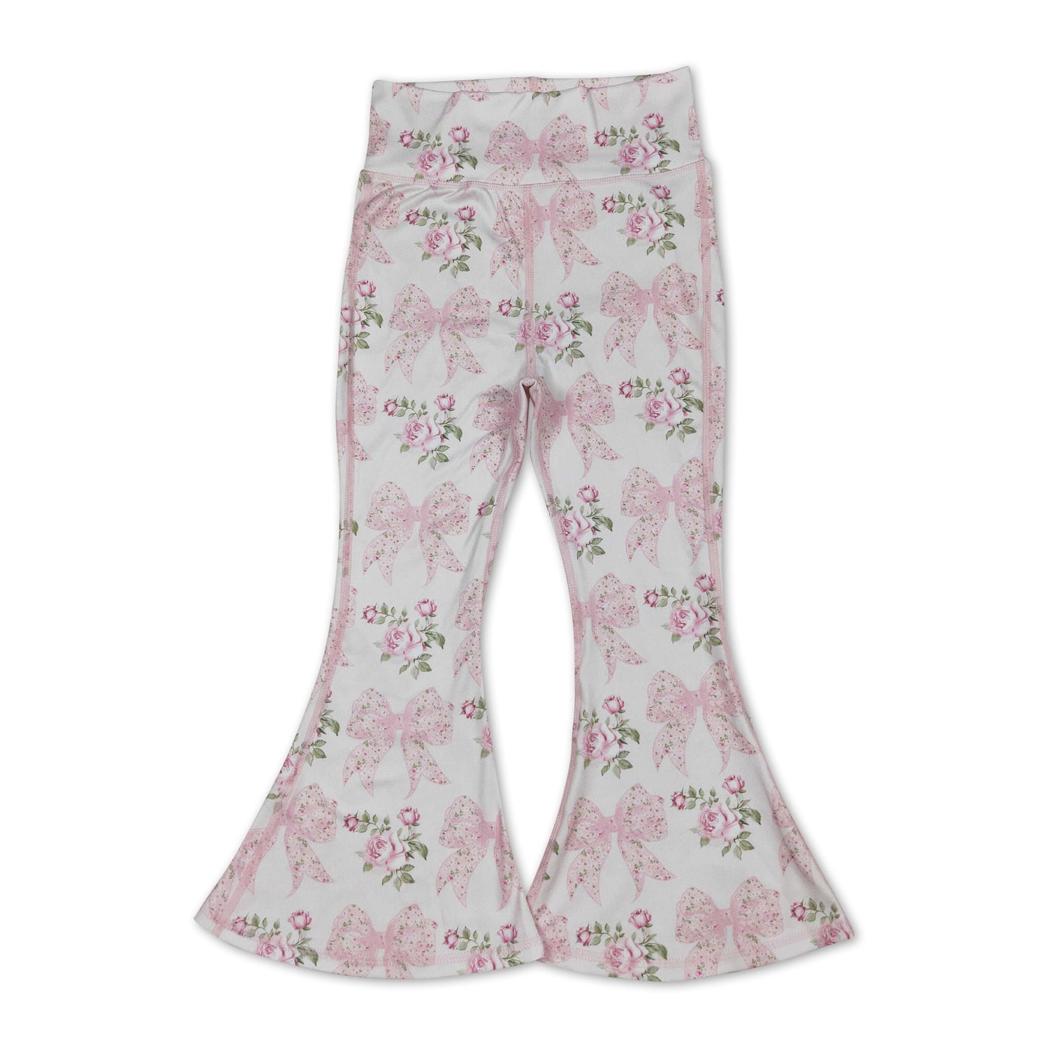Light pink bow floral baby girls yoga bell bottom pants
