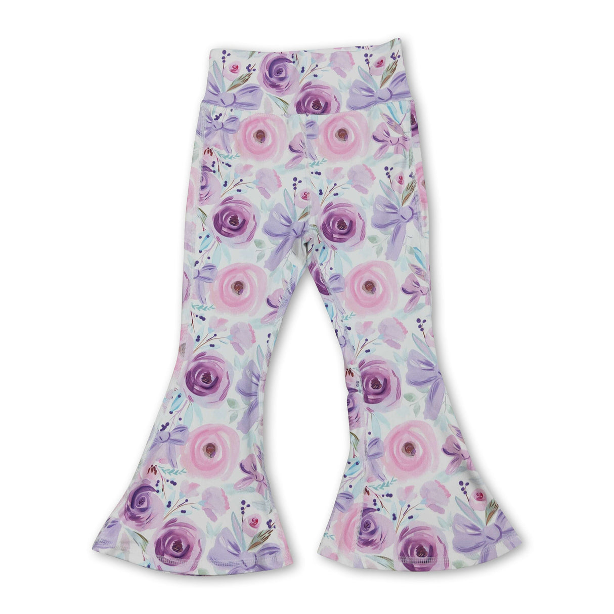 Lavender bow floral baby girls bell bottom yoga pants
