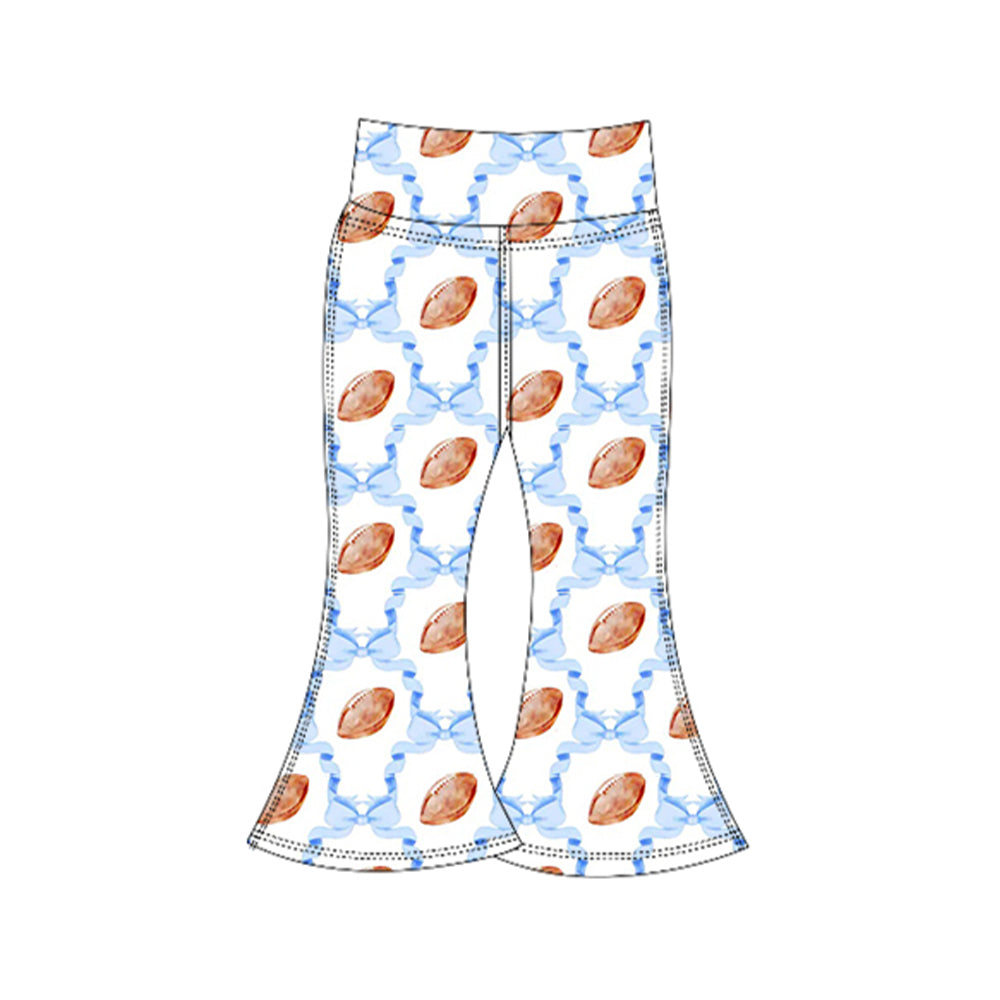 Blue bow football kids girls bell bottom yoga pants