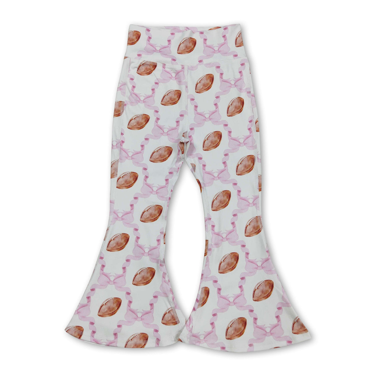Pink bow football kids girls bell bottom yoga pants
