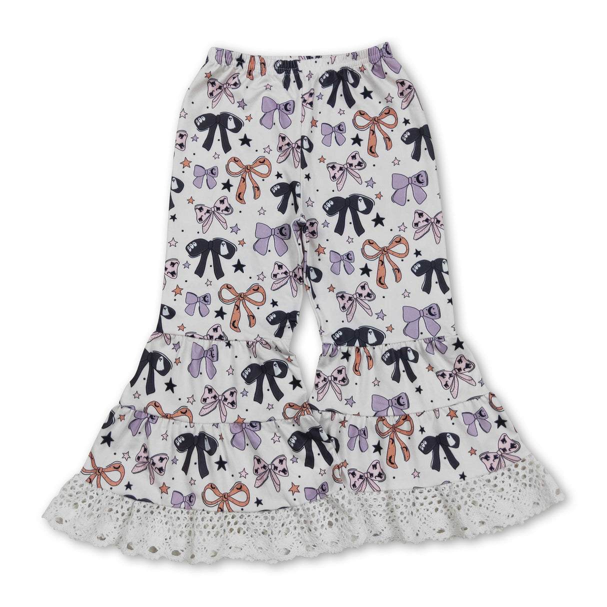 Ghost boo cat bow kids girls Halloween ruffle pants