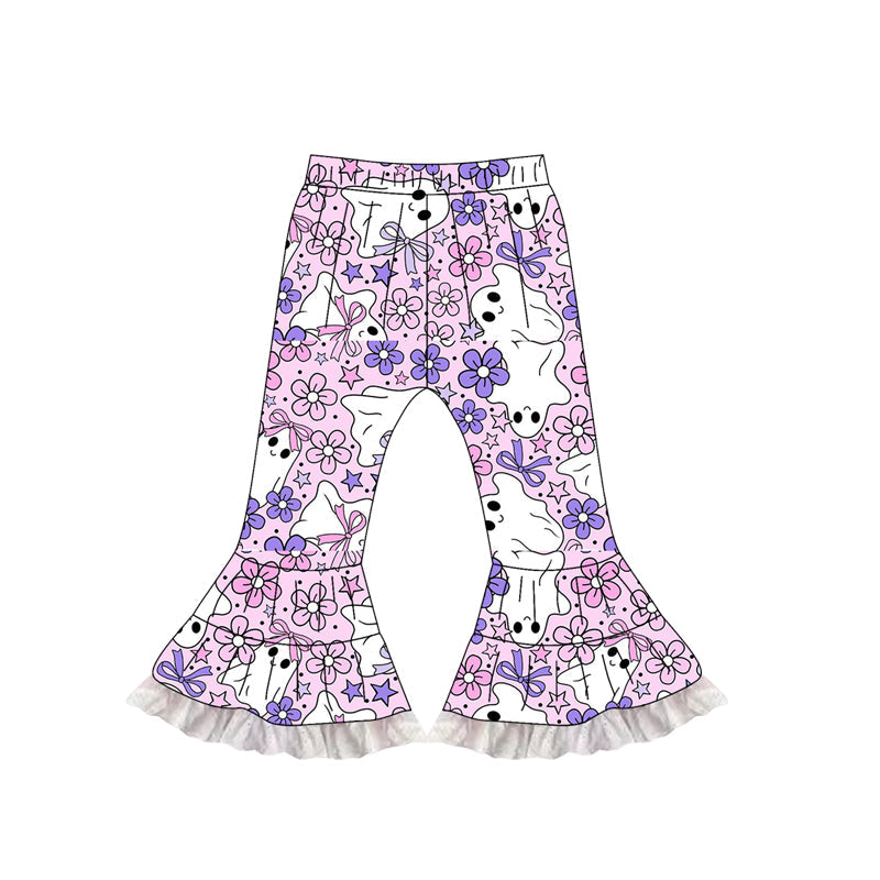 Ghost floral bow kids girls Halloween ruffle pants